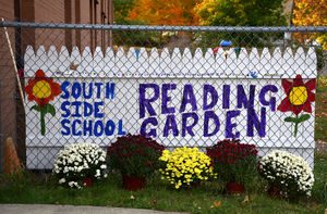 10/22/2015 Mike Orazzi | Staff The South Side School has a new reading garden that fifth graders and parents helped design.
