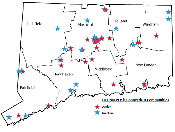 Map of Connecticut with PEP locations